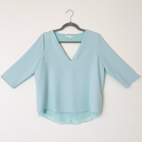 Tops - C&E Mint Teal V-Neck Blouse with Back Triangle Cutout (size L)